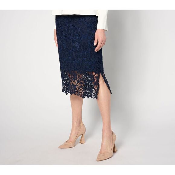 Susan Graver Women's Skirt Sz 16 Occasions Regular Lace Side Zip Blue A634096